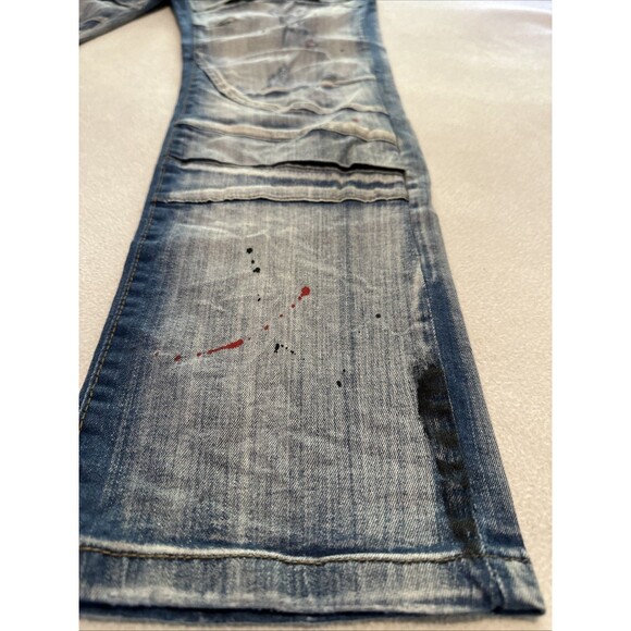 ArkeType Jeans Mens 38x32 Blue Acid Washed Dripped Ripped Distressed Stretch - Picture 11 of 16